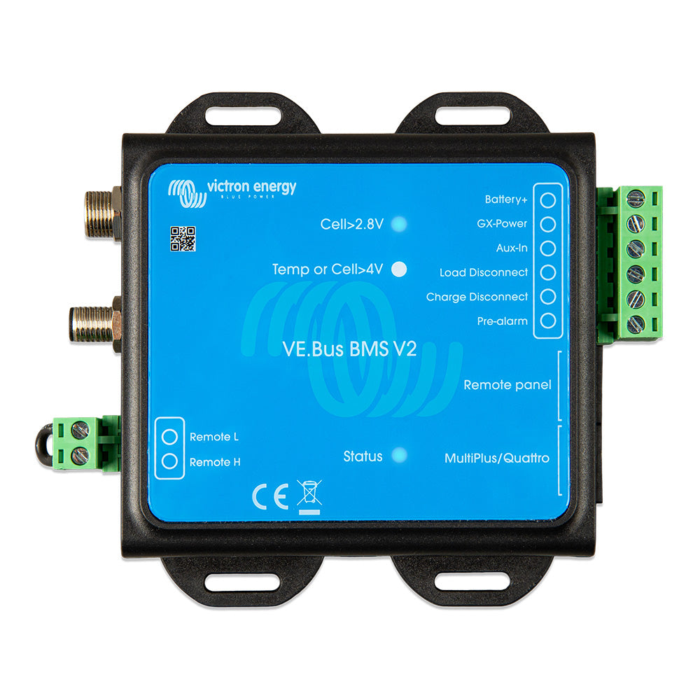 Victron Energy VE.Bus BMS V2 for Victron LiFePO4 Batteries, 12-48VDC, with display and connection ports for VE.Bus GX devices.