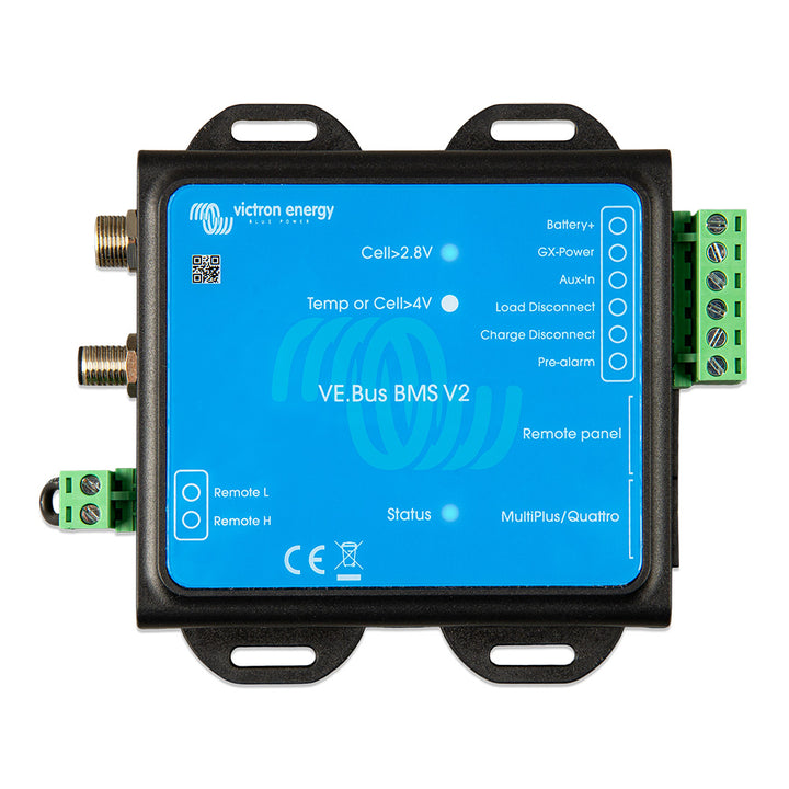 Victron Energy VE.Bus BMS V2 for Victron LiFePO4 Batteries, 12-48VDC, with display and connection ports for VE.Bus GX devices.