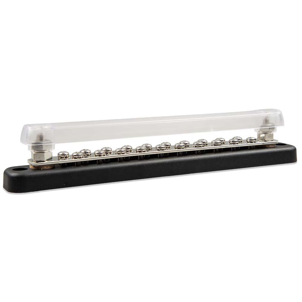 Victron Energy 150A 2-pole busbar with cover and 20 screws, used for electrical connections and power distribution.