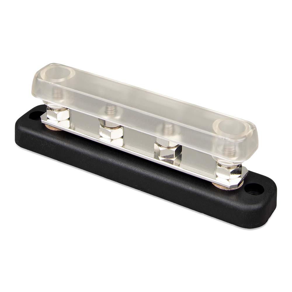 Victron Energy 150A 4-pole busbar with cover and four 1/4" terminal connections for electrical distribution.