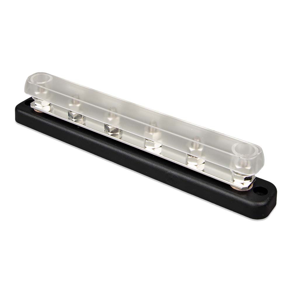 Victron Energy 150A 6-pin busbar with cover and six 1/4" terminal connectors for electrical wiring and distribution.