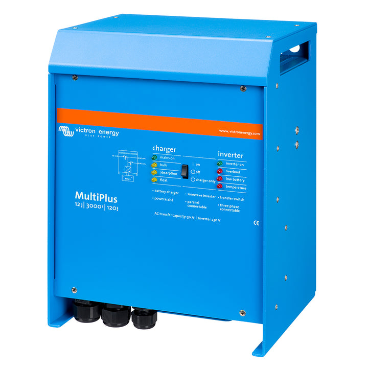 Victron Energy MultiPlus inverter/charger 12V DC, 3000VA, 120VAC with 120A battery charger and 50A transfer switch.