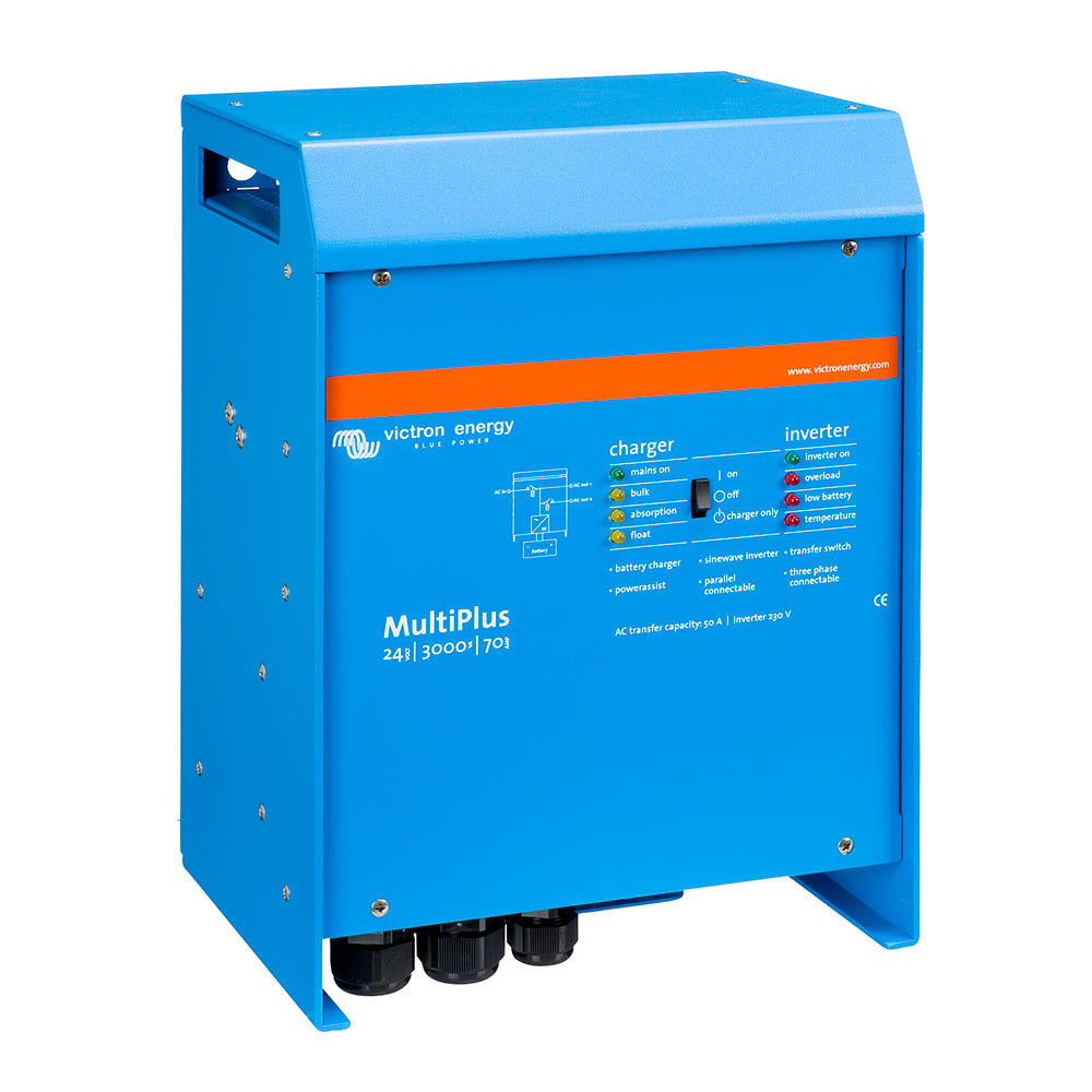 Victron Energy Multiplus inverter/charger 24V DC, 3000W, 120V AC with 70AMP battery charger and 50AMP transfer switch.