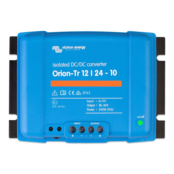 Victron Orion-TR DC-DC Converter 12V to 24V, 10A isolated power converter by Victron Energy with compact design.