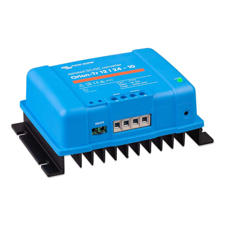 Victron Orion-TR DC-DC Converter 12V to 24V, 10A isolated power supply from Victron Energy, used for vehicle or solar applications.