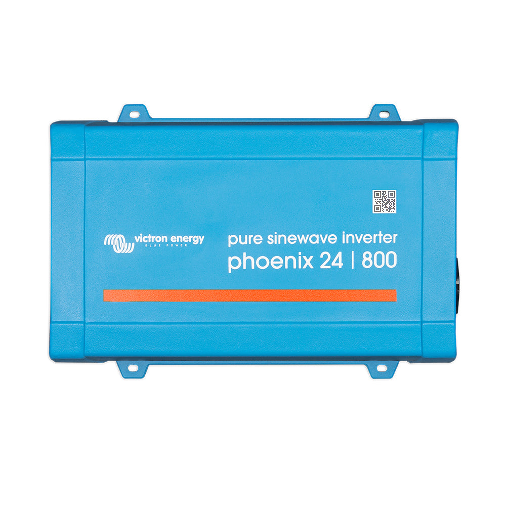 Victron Energy Phoenix inverter 24V DC to 120V AC, 800W power inverter with display and ventilation slots.