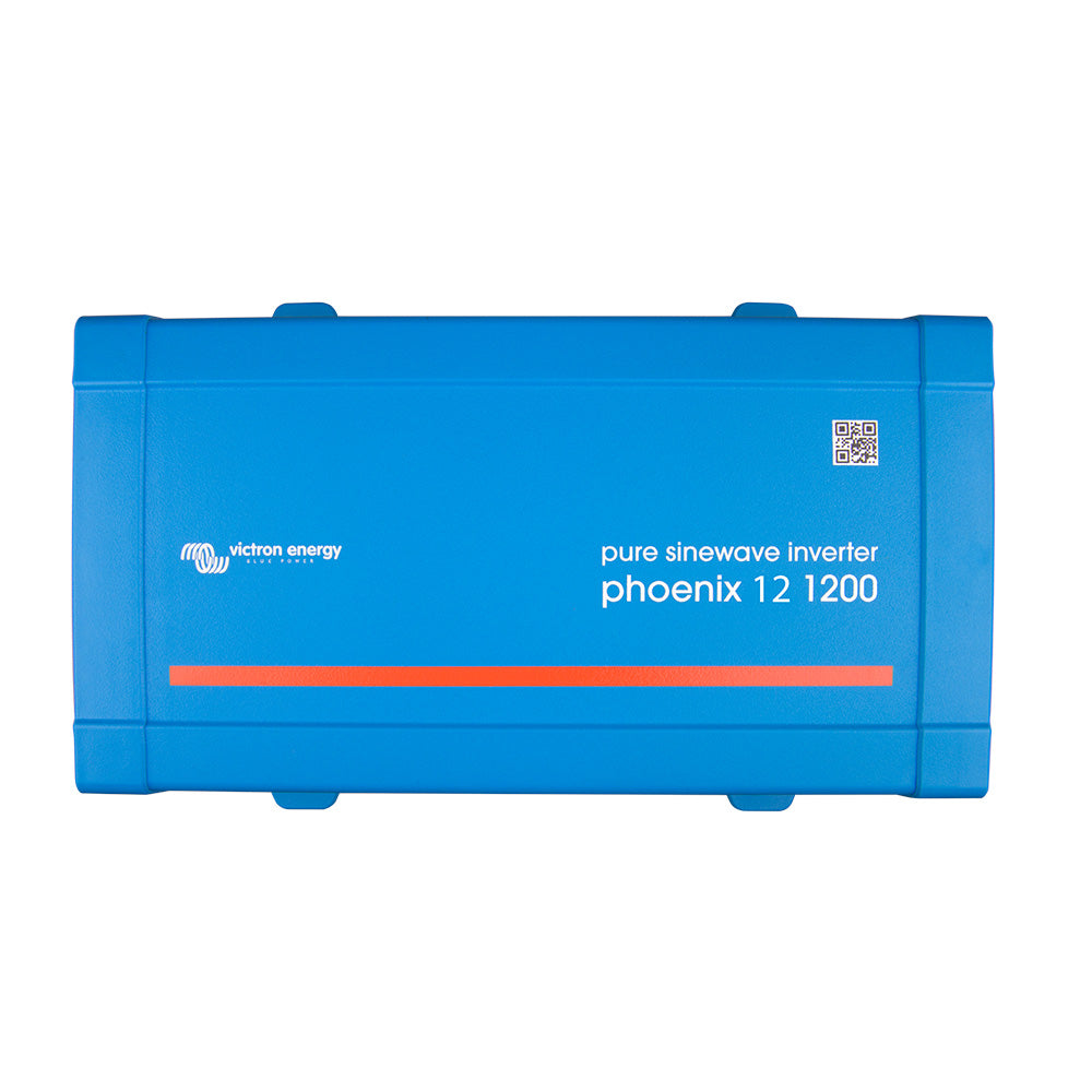 Victron Energy Phoenix inverter VE.Direct 12V DC, 1200VA, 120V output, compact inverter with digital display and power port.