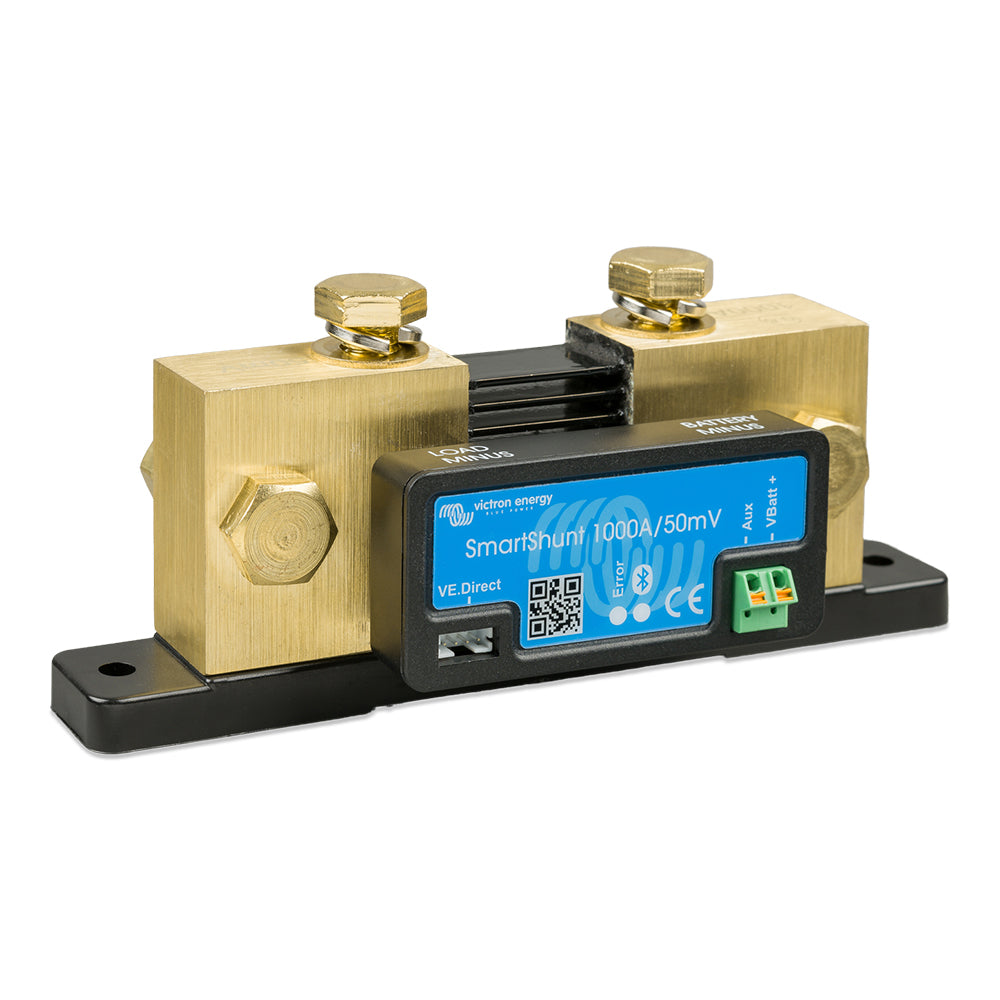 Victron SmartShunt 1000AMP Bluetooth battery shunt for monitoring energy systems, featuring digital display and Bluetooth connectivity.