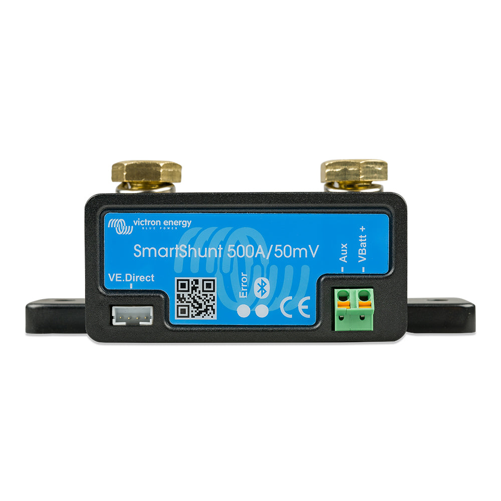 Victron SmartShunt 500AMP Bluetooth smart battery shunt for monitoring battery current and voltage in vehicle or marine systems.