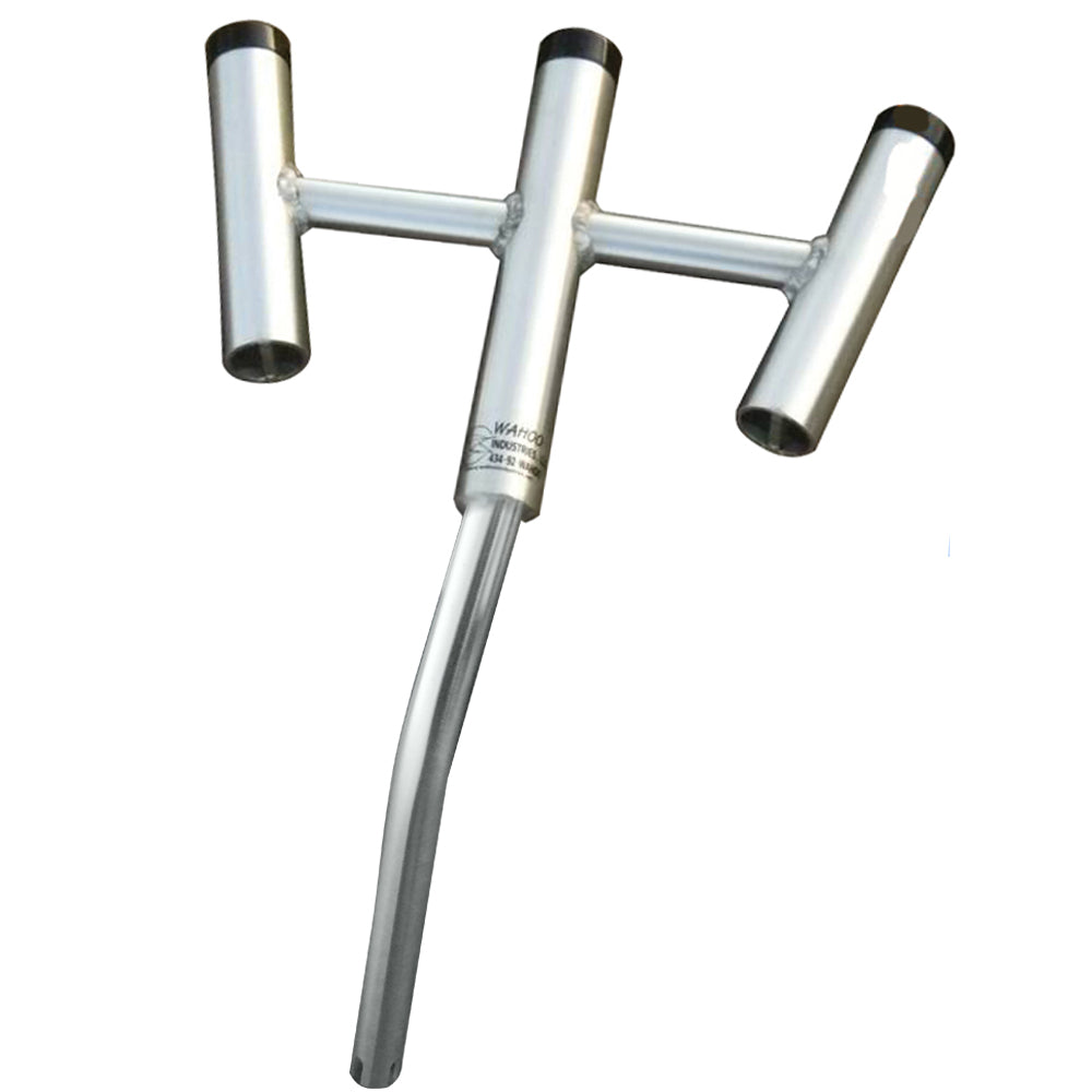 Wahoo Industries triple rod holder with 30-degree bent butt, designed for secure fishing rod storage.