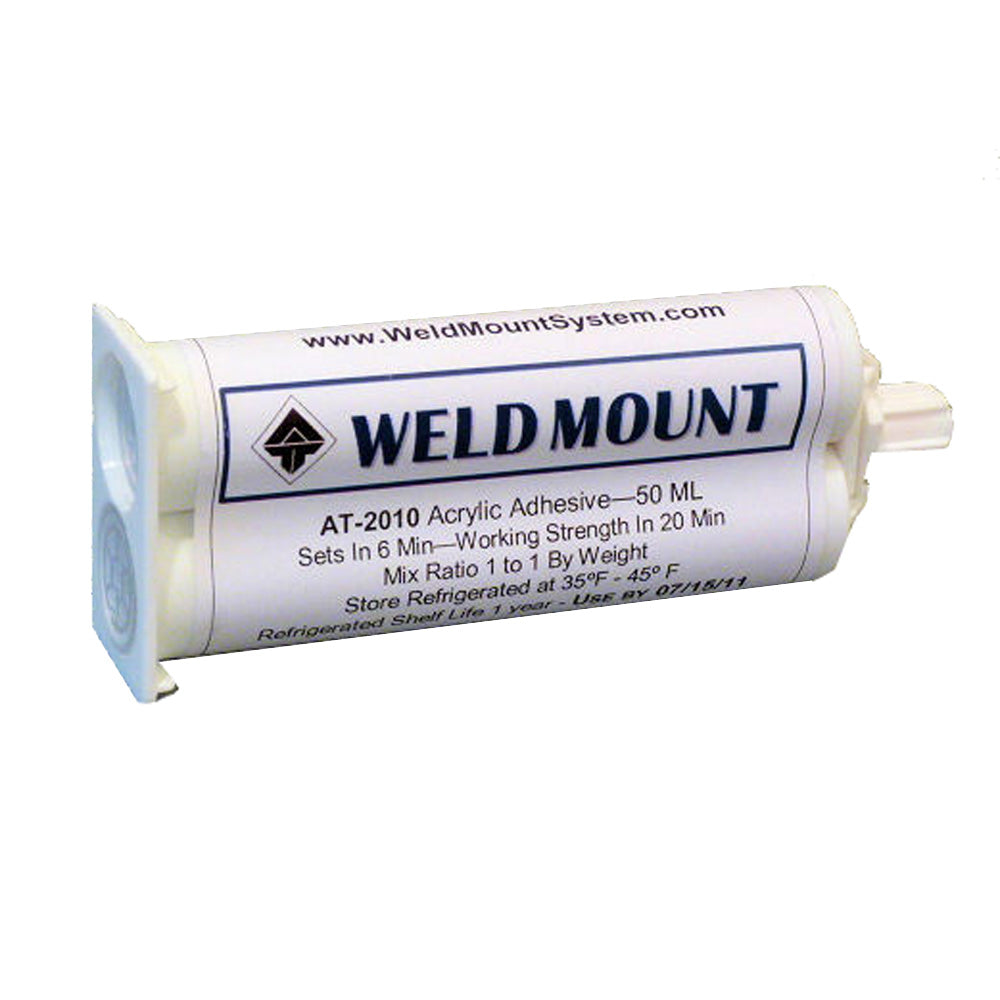 Weld Mount AT-2010 acrylic adhesive tube, used for bonding in various DIY and industrial projects, with a white nozzle tip.