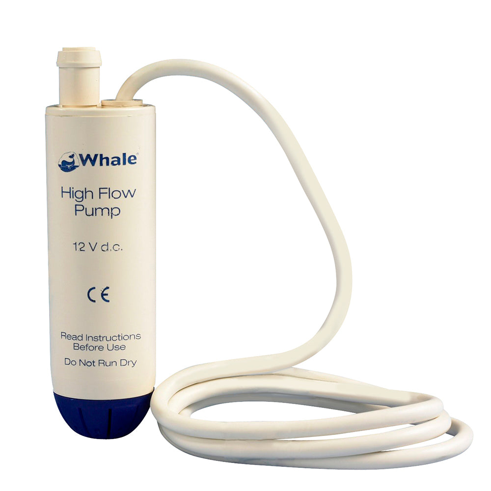 Whale Marine 12V high flow submersible electric galley pump for bilge and water transfer applications.