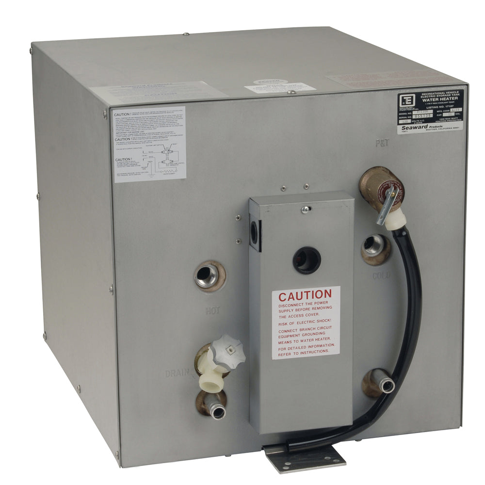 Whale Marine Seaward 11 Gallon Hot Water Heater with front heat exchanger, galvanized steel, 120V, 1500W for marine use.