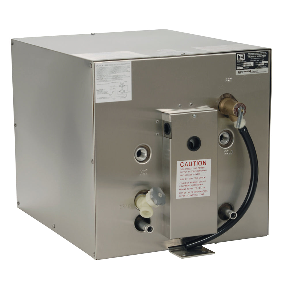 Whale Marine Seaward 11 Gallon Hot Water Heater with front heat exchanger, stainless steel construction, 120V, 1500W.
