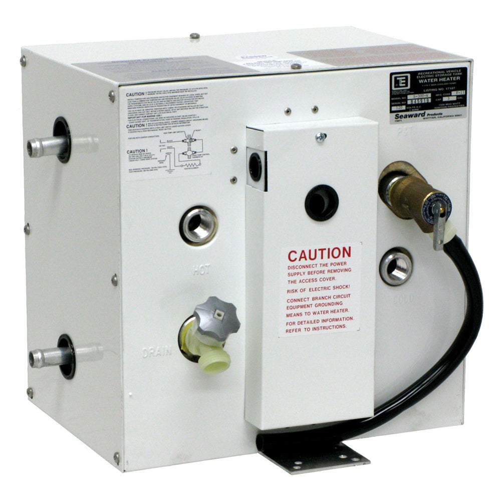 Whale Marine Seaward 3 Gallon Hot Water Heater with side heat exchanger, white epoxy finish, 120V, 1500W, compact marine water heater