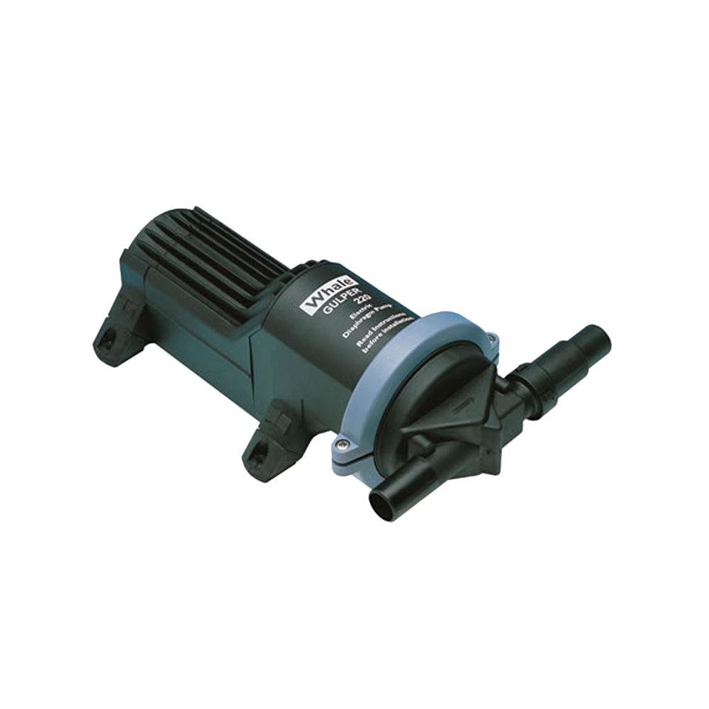Gray Whale Gulper 220 12V marine waste pump by Whale Marine, used for sanitation and waste removal in boats.