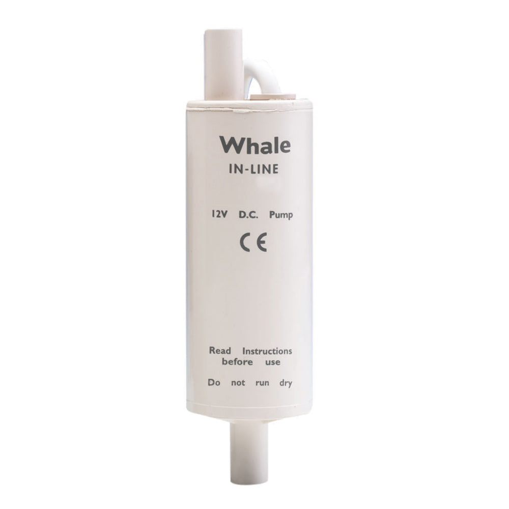 Whale Marine inline electric galley pump, 13LPM, 12V transfer pump for marine use with compact design and durable construction.
