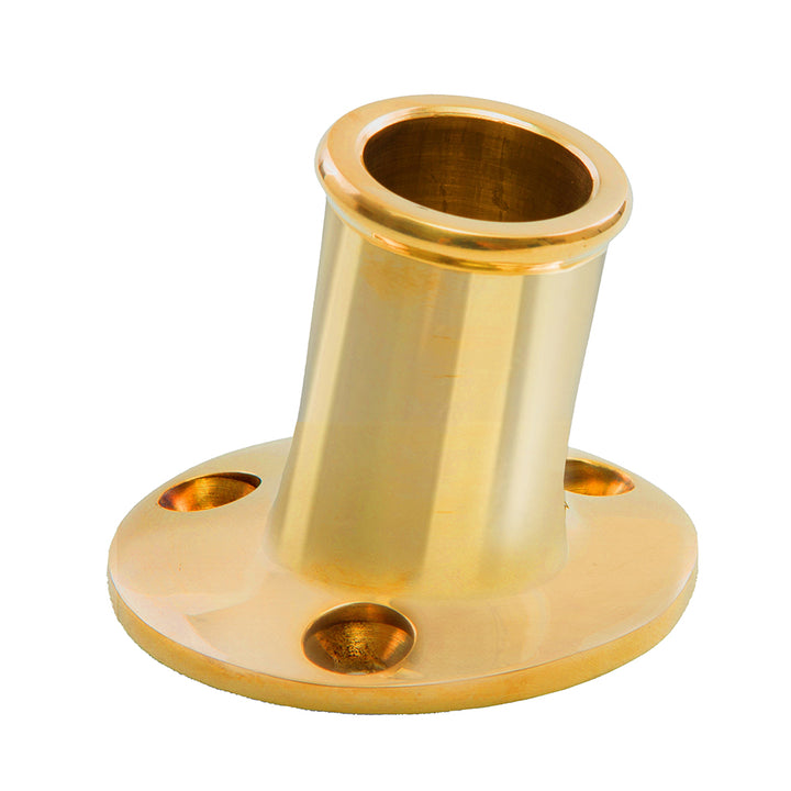 Whitecap top-mounted flag pole socket in polished brass with 3/4 inch internal diameter, designed for flag pole accessories.