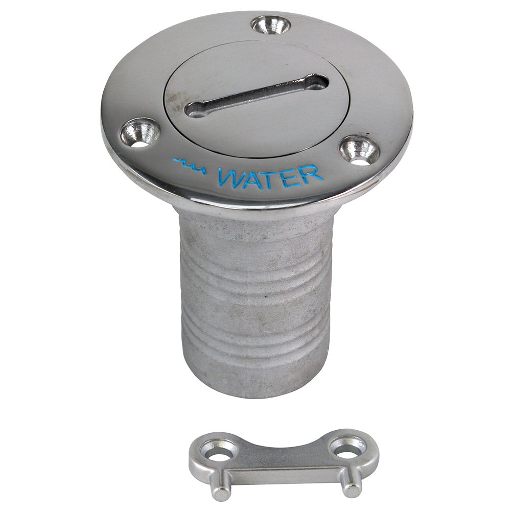 Whitecap 1.5-inch hose deck fill for water tanks, durable white plastic deck fitting with hose connection for boat water supply