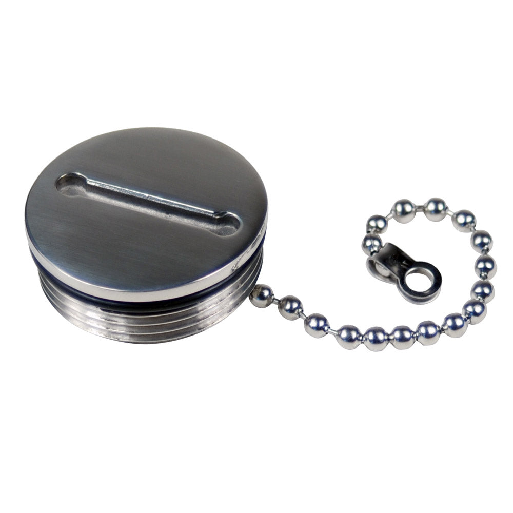 Whitecap replacement cap and chain for deck fills models 6031 to 6034, shown with white plastic cap and metal chain.