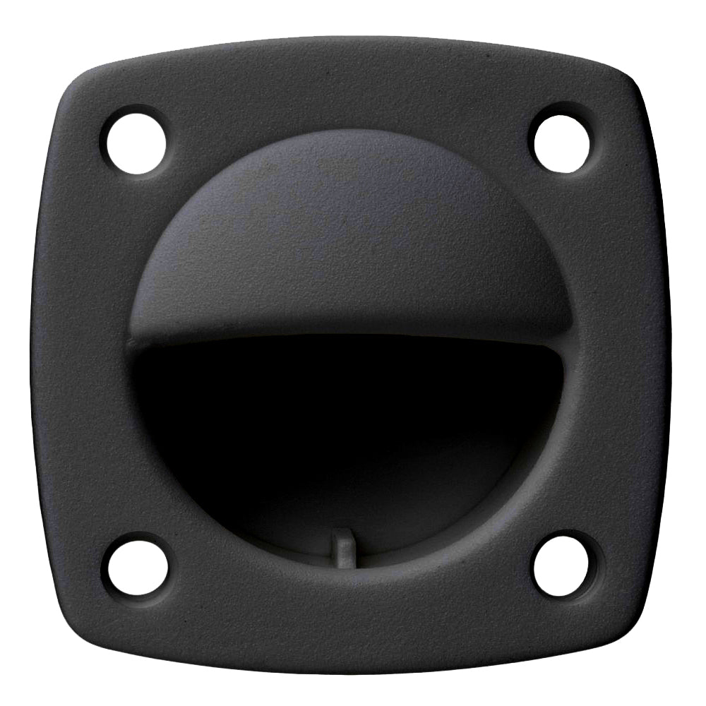 Small black Whitecap nylon flush pull latch with a sleek, flat design for cabinet or drawer use.