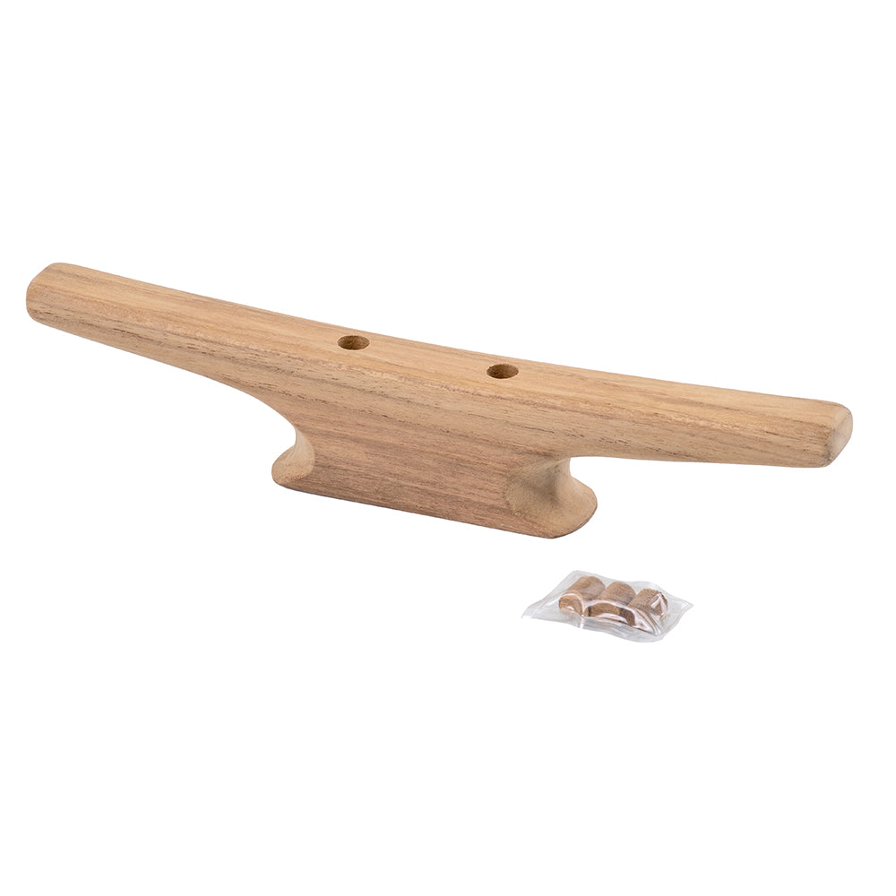 Whitecap 10-inch teak cleat, sturdy marine hardware made of natural teak wood, designed for boat or dock installation