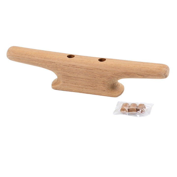 Whitecap 8-inch teak cleat, sturdy marine hardware for boat or dock, made from durable teak wood.