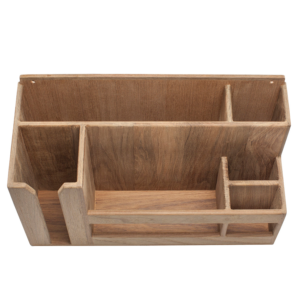 Whitecap teak dish, cup, and utensil holder with natural teak finish, designed for kitchen organization and countertop storage.