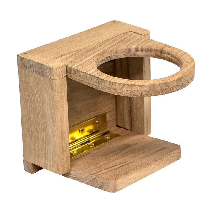 Whitecap teak folding drink holder made of teak wood, designed for outdoor use and easy to fold for convenient storage.
