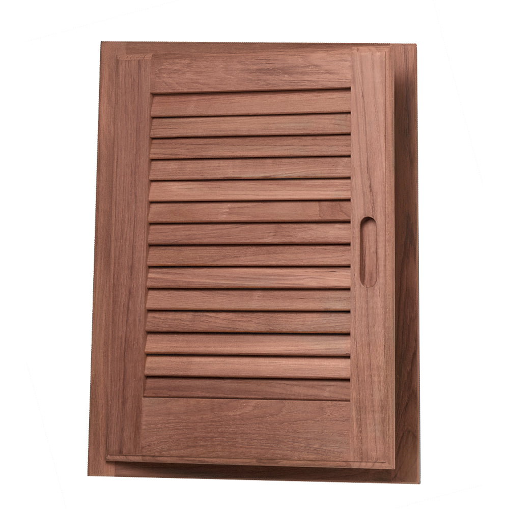 Whitecap teak louvered door and frame, left-hand, 15x20 inches, natural teak wood with adjustable louvers for ventilation.