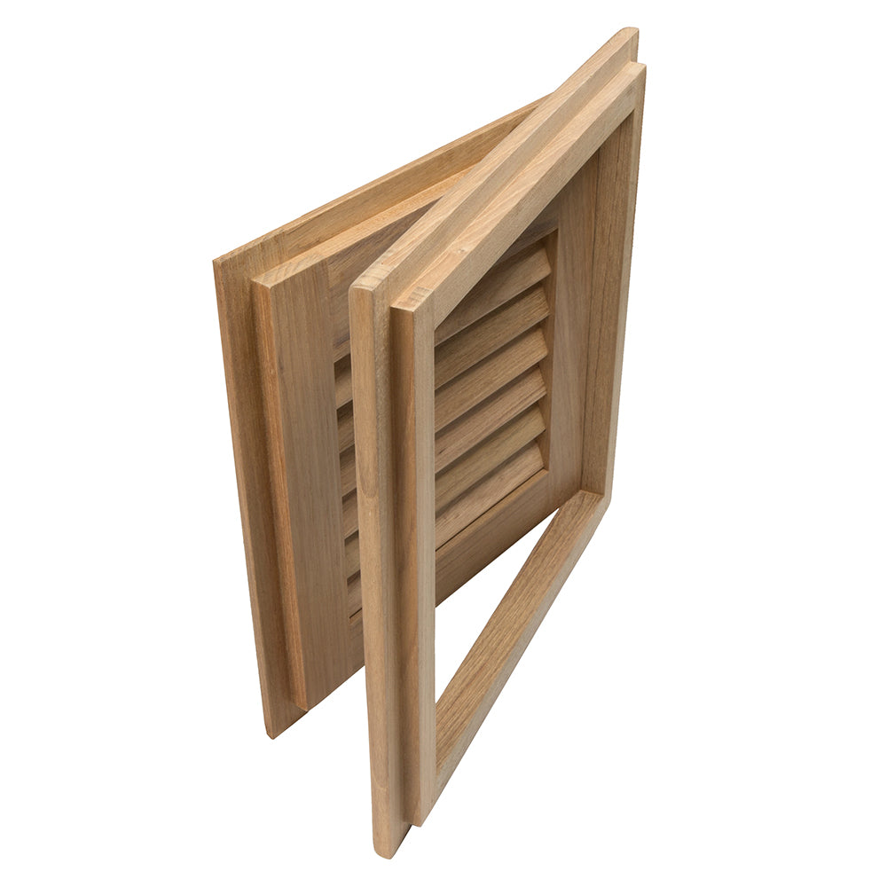 Whitecap teak louvered door with right-hand frame, 12x12 inches, showcasing the natural teak finish and louvered design.