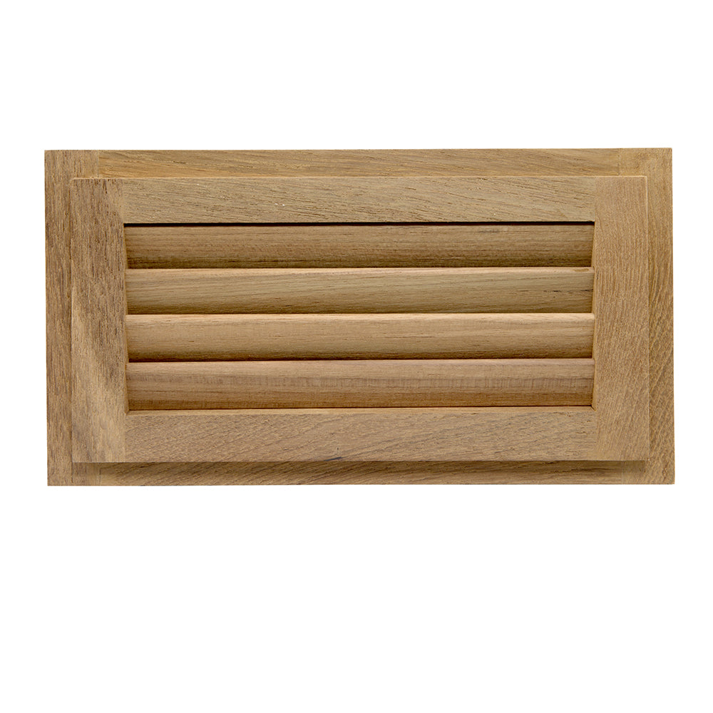 Whitecap teak louvered insert showing slatted design in natural teak wood, measuring 6-3/8" x 11-3/16" x 3/4" for cabinetry or venting.