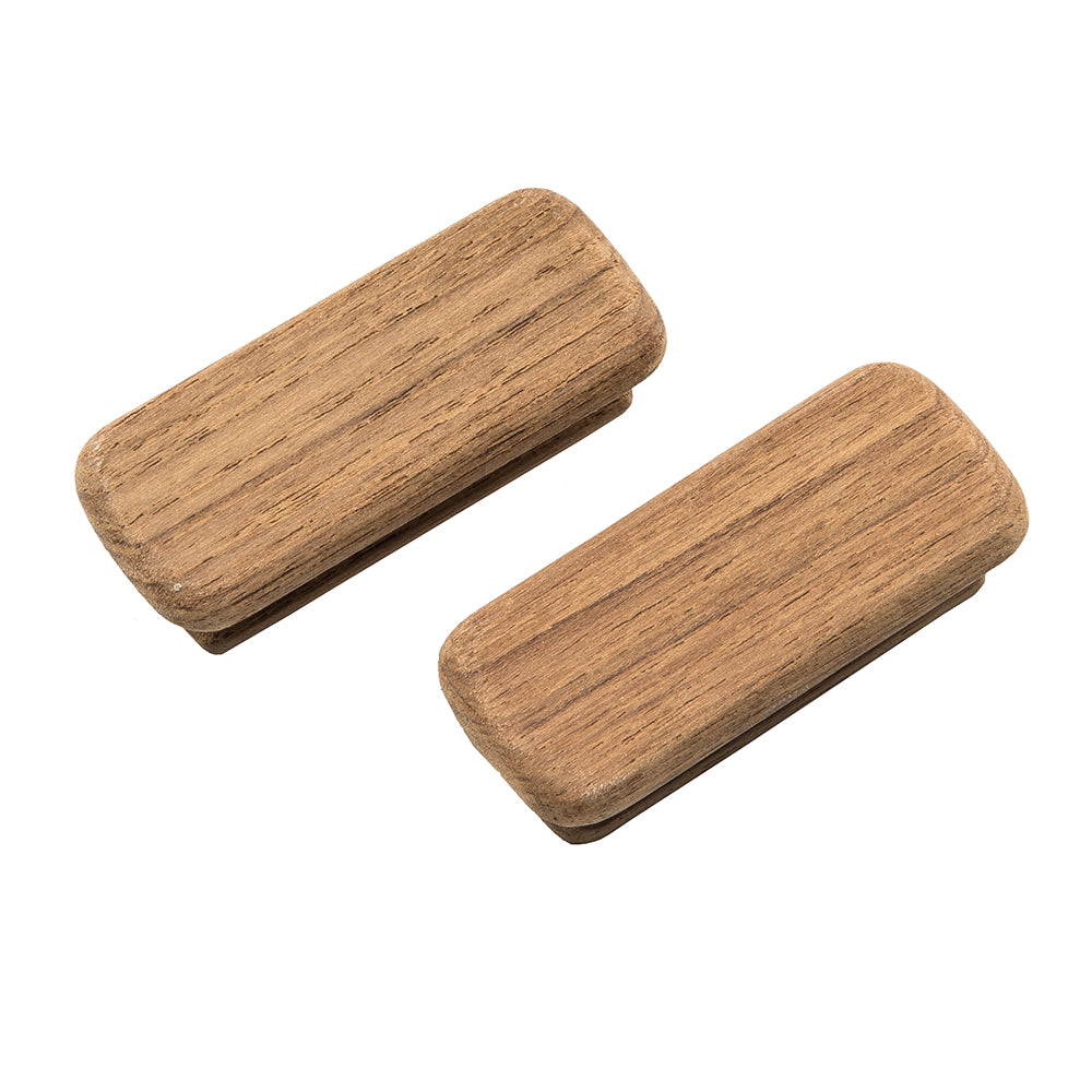Whitecap teak rectangular drawer knobs, 2-3/4 inches long, set of two, with smooth teak finish, ideal for furniture drawers and cabinets.