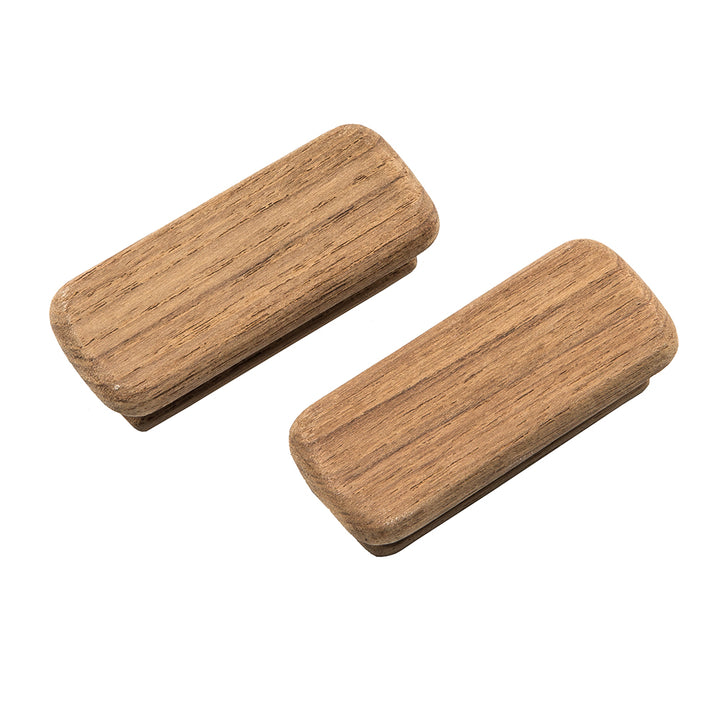 Whitecap teak rectangular drawer knobs, 2-3/4 inches long, set of two, with smooth teak finish, ideal for furniture drawers and cabinets.