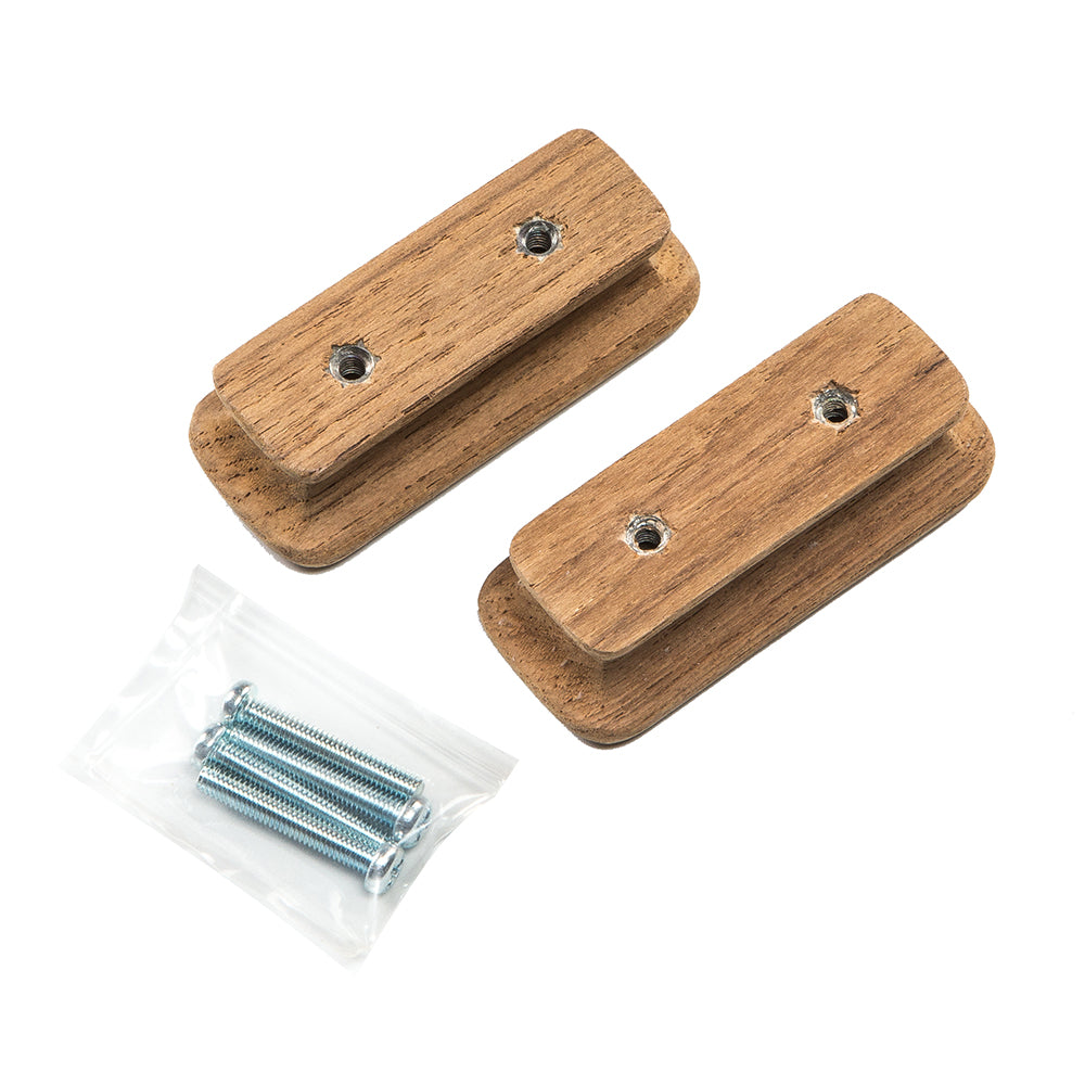 Whitecap teak rectangular drawer knobs in a 2-3/4 inch size, shown in a two-pack with natural wood finish.