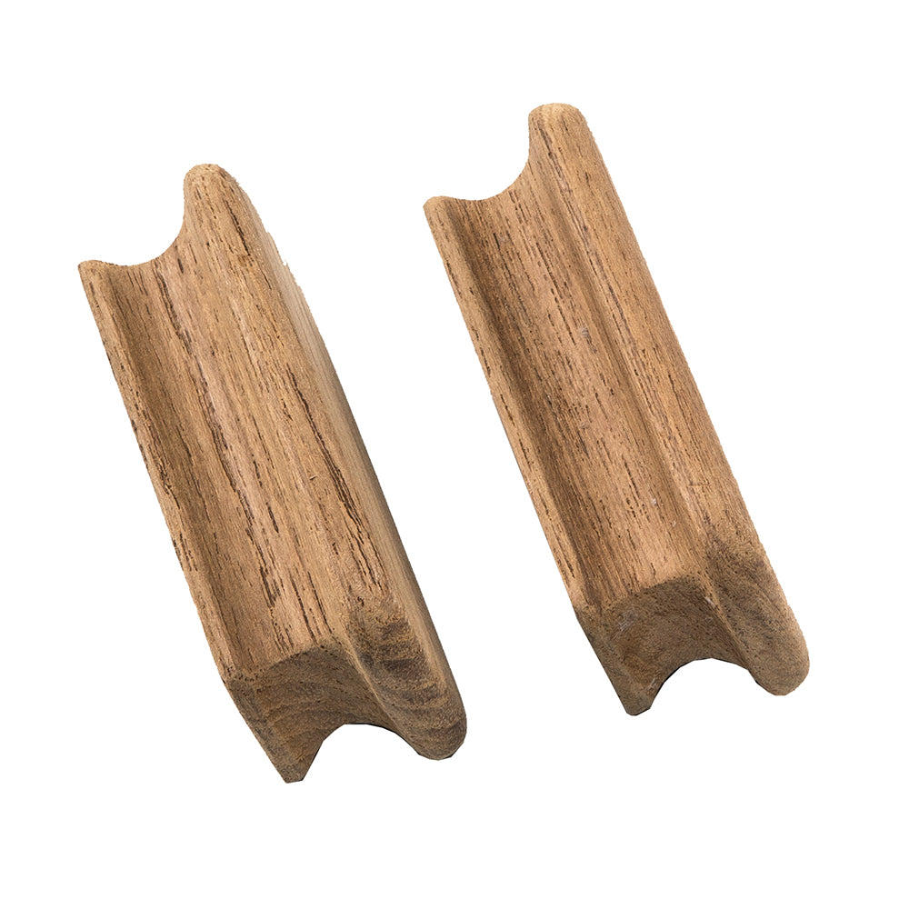 Whitecap teak rectangular drawer knobs, 2-3/4 inches, set of two, featuring smooth teak wood finish for modern furniture drawers.
