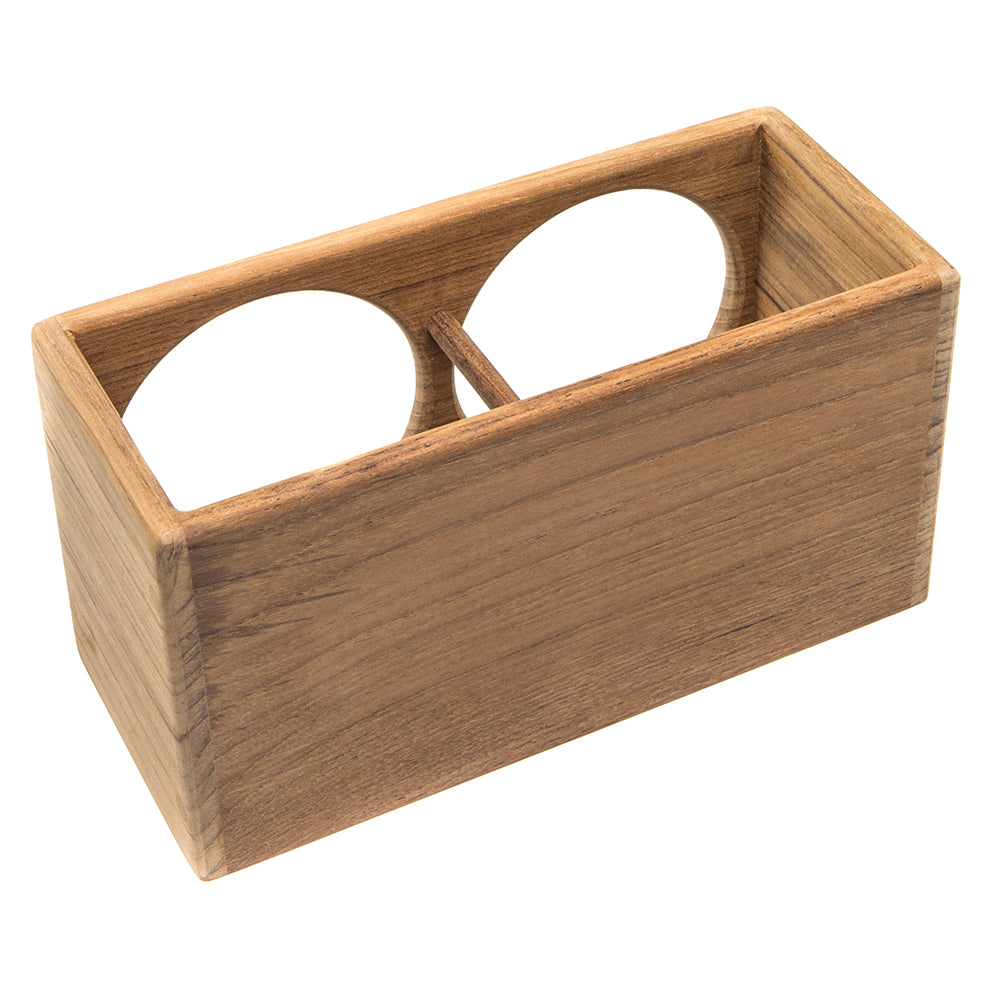 Whitecap teak two insulated drink rack with wooden finish and stainless steel handles, designed for outdoor or boat use.