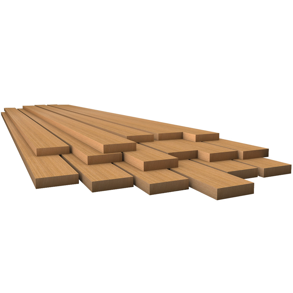 Whitecap teak lumber in 1/2" x 1-3/4" x 36" size, showing smooth, finished teak wood plank for woodworking projects.