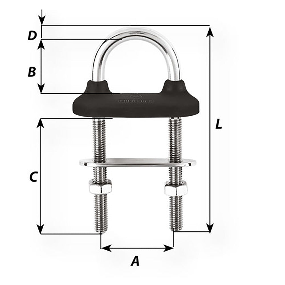 Wichard Marine black watertight U-bolt with 10mm diameter, 110mm length, designed for marine accessories and secure fittings.