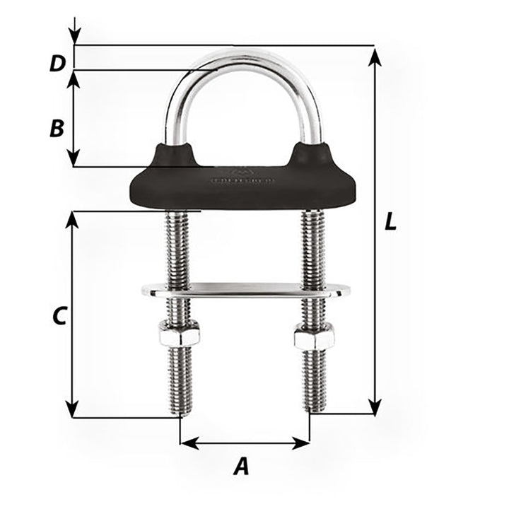 Wichard Marine black watertight U-bolt with 10mm diameter, 110mm length, designed for marine accessories and secure fittings.