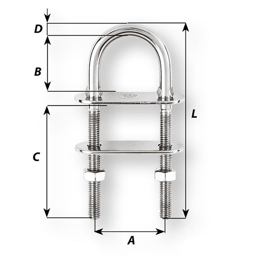 Wichard U-Bolt Pad Eye - 5mm de diamètre - 13/64" - 60mm de longueur - 2-23/64"