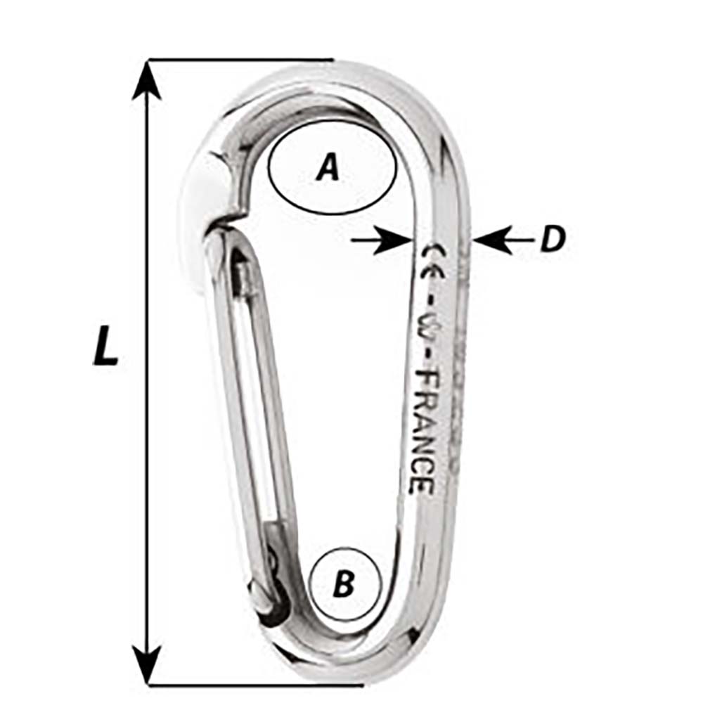 Wichard Marine symmetric carbin hook without eye, 120mm length, sturdy hardware for marine rigging and sailing applications.