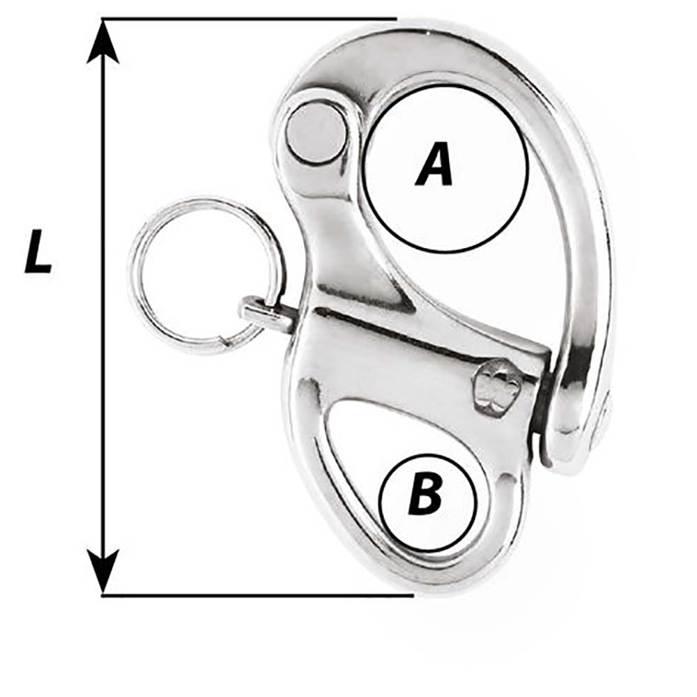 Wichard Marine 1-3/8 inch snap shackle with fixed eye, 35mm diameter, made of durable stainless steel for marine rigging.