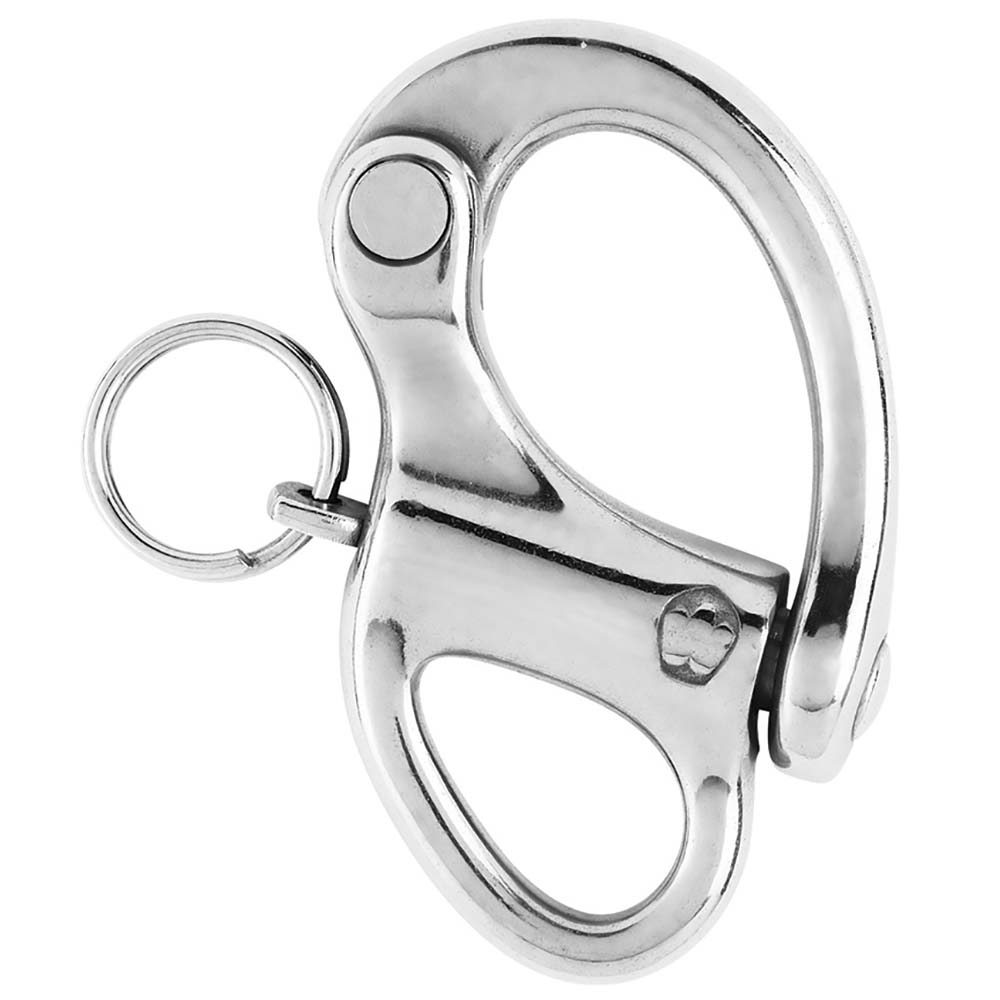 Wichard Marine 2-inch snap shackle with fixed eye, 50mm size, made of durable metal for marine rigging and fastening.