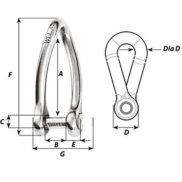 Manille torsadée à axe imperdable Wichard - Diamètre 6 mm - 1/4"