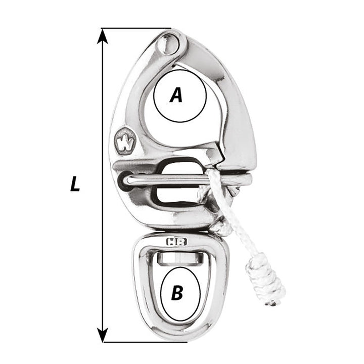 Wichard Marine HR Quick Release Snap Shackle with Swivel Eye, 110mm length, stainless steel marine shackle for secure connections