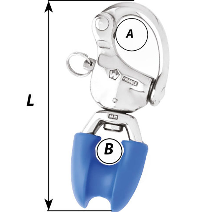 Wichard Marine HR Snap Shackle with Thimble Eye, 3-3/4-inch length, stainless steel marine shackle for secure load connection.