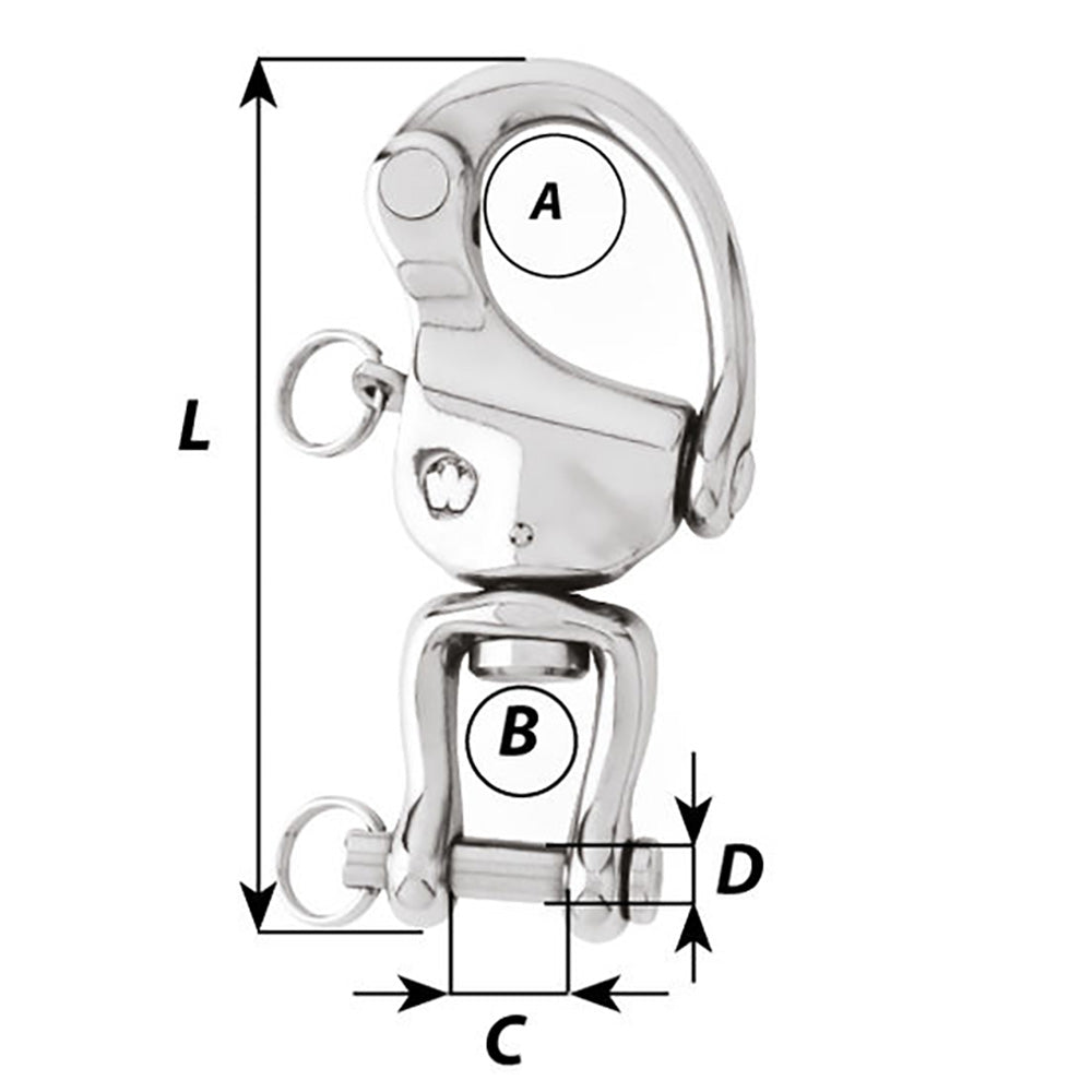Wichard Marine HR Snap Shackle with Clevis Pin Swivel, 120mm length, durable stainless steel shackle for marine applications