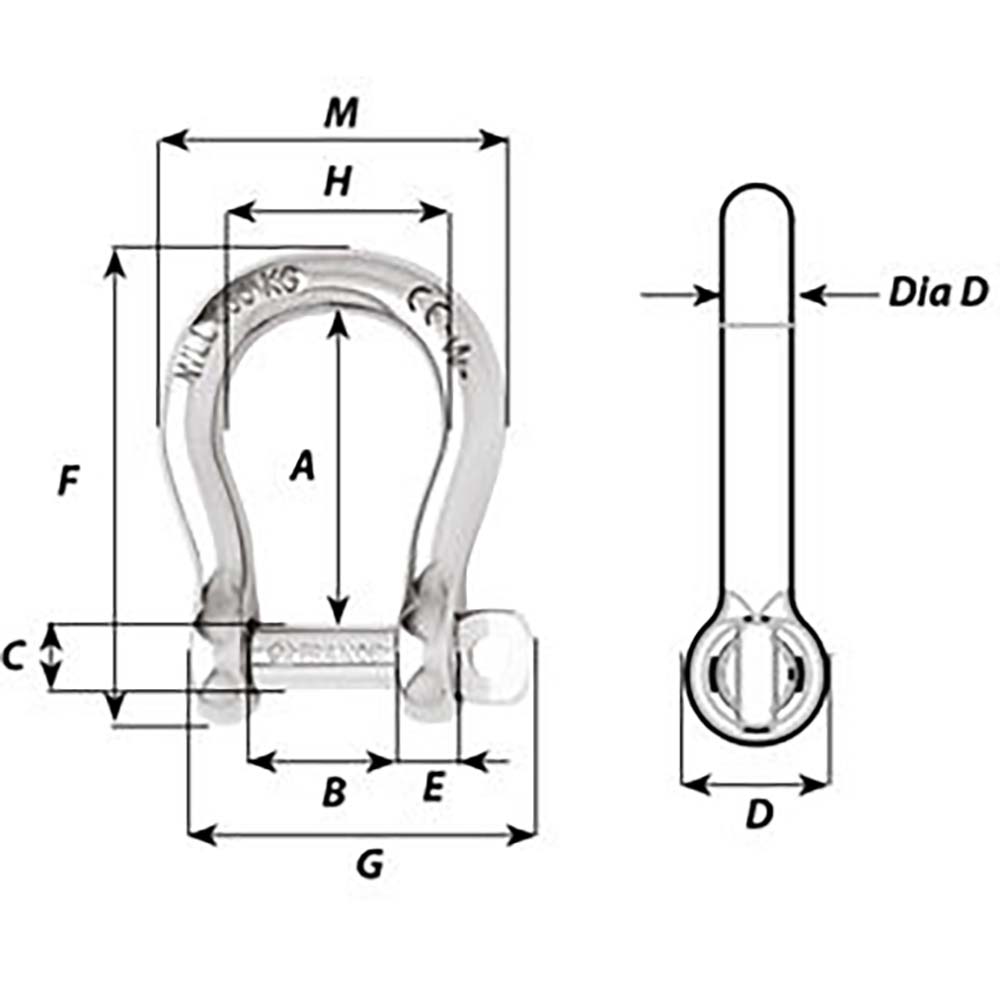 Wichard Marine self-locking bow shackle with 5mm diameter, stainless steel, showing the secure locking mechanism and pin.