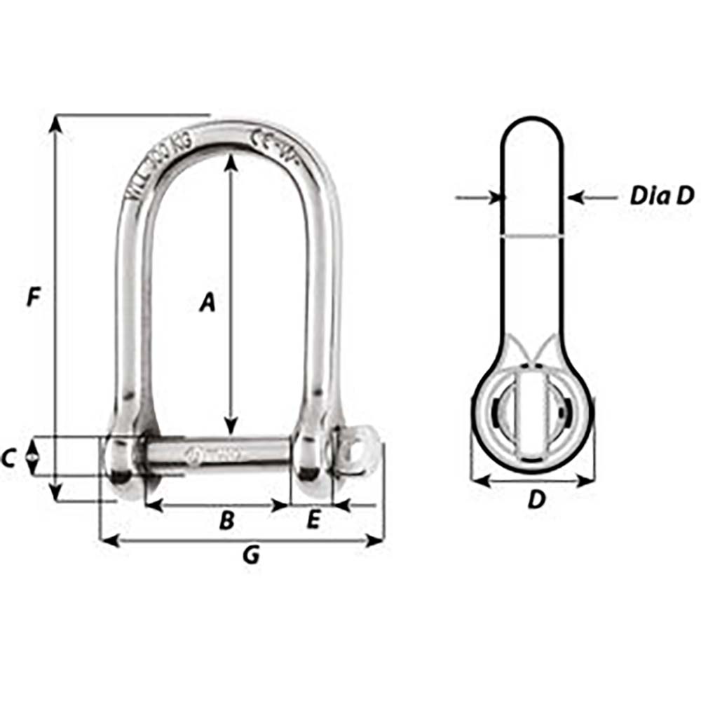 Wichard Marine self-locking large shackle with 5mm diameter, stainless steel, used for marine rigging and securing applications.